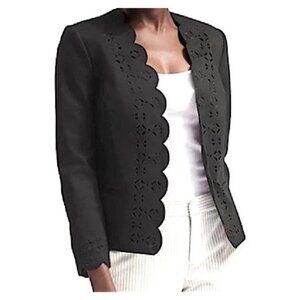 Banana Republic Black Open Front Scalloped Hem Laser Cut Blazer Size 12